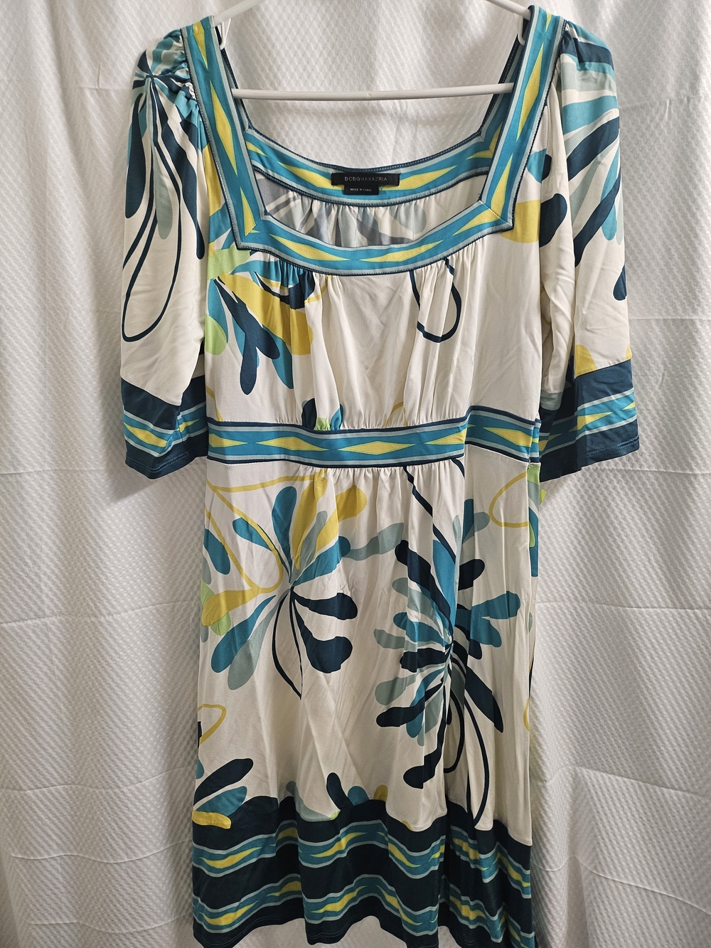 BCBGMaxAzria White Tunic with Teal and Yellow Floral Print